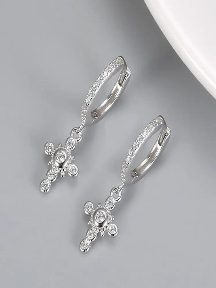 Boucles d'oreilles en argent Sterling 925 pour femmes, boucles d'oreilles simples en forme de croix, bijoux à la mode, vente en gros, cadeaux d'anniversaire