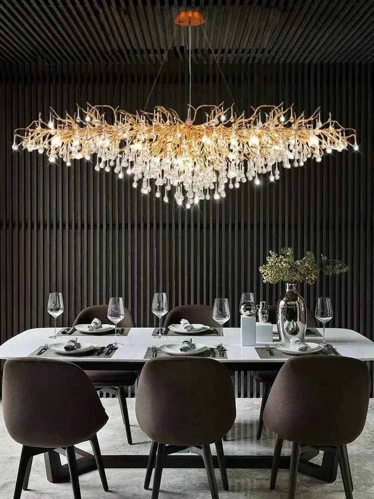 Lustre rectangulaire en cristal doré de luxe, pour salle à manger, salon, hall, Table de cuisine, lustre moderne en cristal doré Lurxy