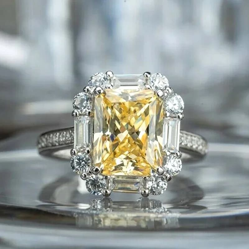 Huitan – bagues en zircone cubique pour femmes, bijoux tendance, couleur jaune, argent, cadeau d'anniversaire de mariage, pour maman