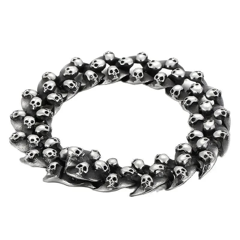 Fongten – Bracelets en forme de crâne pour hommes, 21cm, en acier inoxydable, bracelet à chaîne, bijoux gothiques en forme de squelette, Halloween