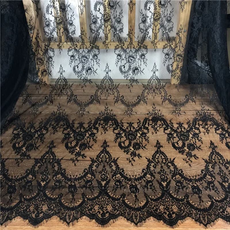 Tissu à cils blancs, tissus à coudre français, bricolage, dentelle noire exquise, dentelle Chantilly, robe de mariée, dentelle pour travaux d'aiguille