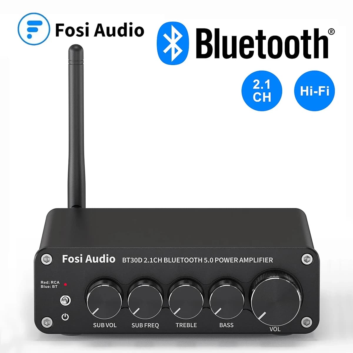 Amplificateur de puissance audio Bluetooth Fosi Audio BT30D 2.1 canaux avec contrôle des basses et des aigus, amplificateur audio pour subwoofer 100W + 50W X2.