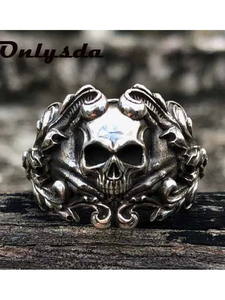 Bague Unique en acier inoxydable 316l pour hommes, couleur argent, crâne lourd en sucre, fleur de Mandala, père noël, motard, bijoux OSR897