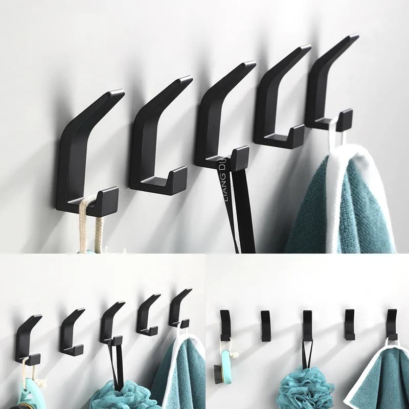 Double crochet sans perçage, noir et blanc, pour salle de bain, vêtements, patère, chambre à coucher, Robe, salon, accessoires de cuisine