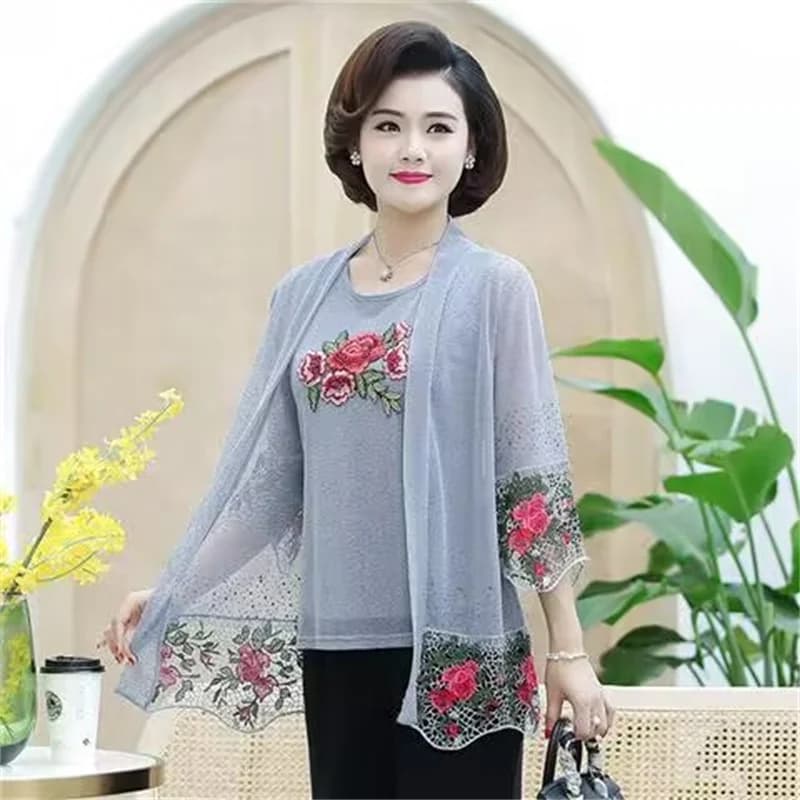 Ensemble 2 pièces en dentelle brodée pour femmes, style industriel lourd, mode, moyen âge, maman, châle, Cardigan, ensemble deux pièces, Vintage, 5XL