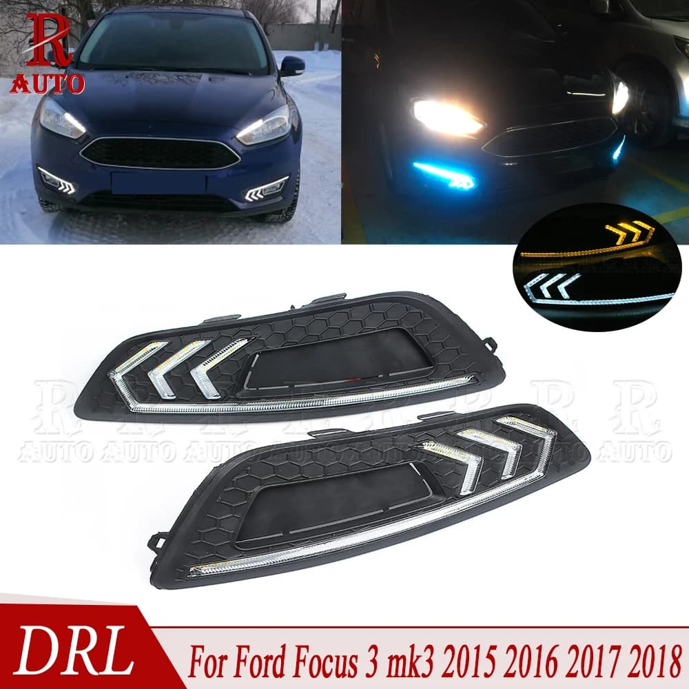 R-auto – feu de jour LED DRL, 1 paire, pour Ford Focus 3 mk3 2015 2016 2017 2018