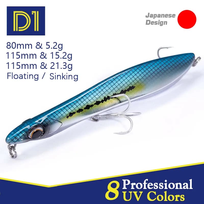 D1 crayon Popper leurre de pêche Wobblers 80mm 115mm flottant coulant artificiel dur appât 2021 Pecsa attirail