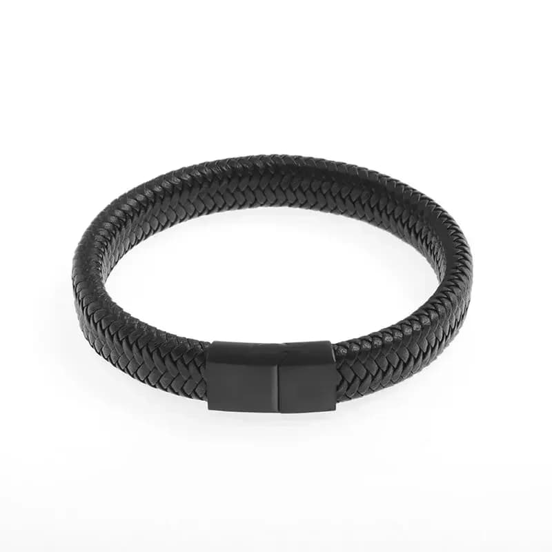 Bracelet en cuir tissé à la main pour hommes, Style Simple, noir, boucle en métal de haute qualité, à la mode, décontracté, cadeau pour mari