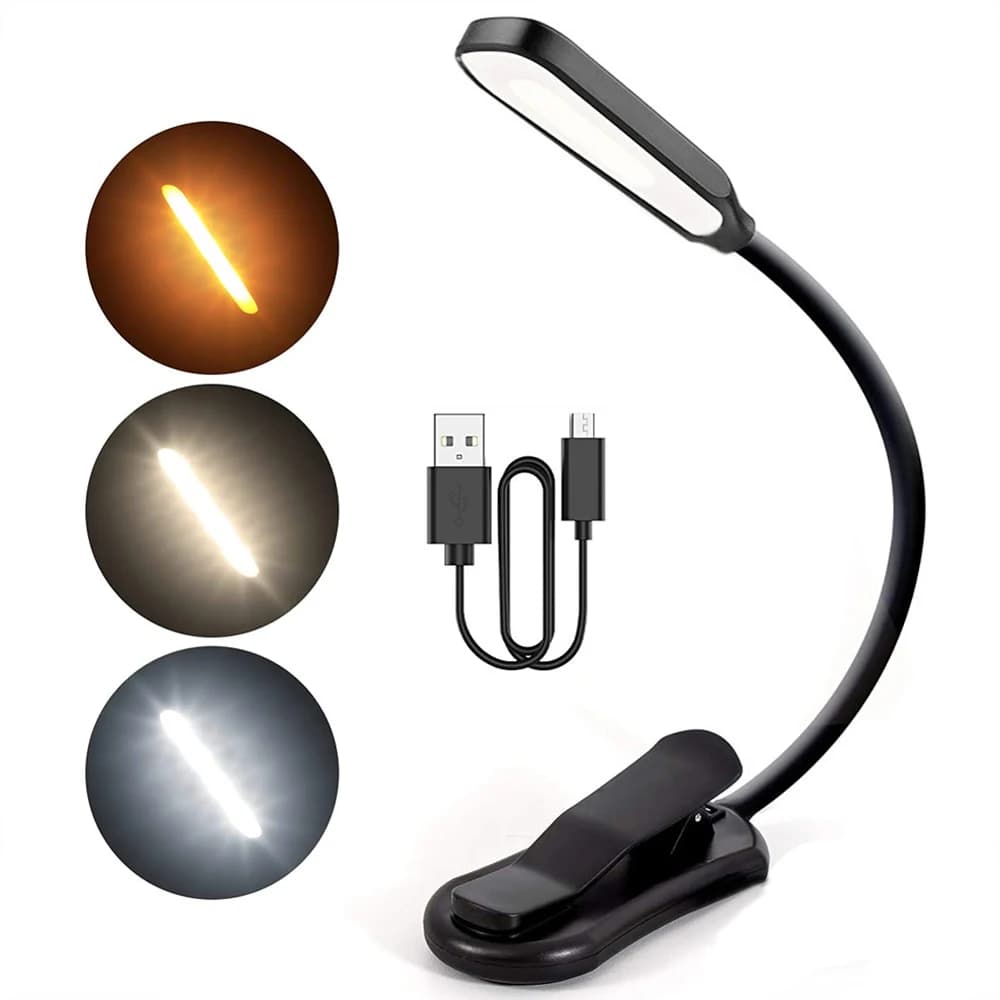 7 LED livre lumière USB Rechargeable lampe de lecture 3 niveaux chaud blanc froid lumière du jour Portable Flexible facile pince lampe de lecture de nuit