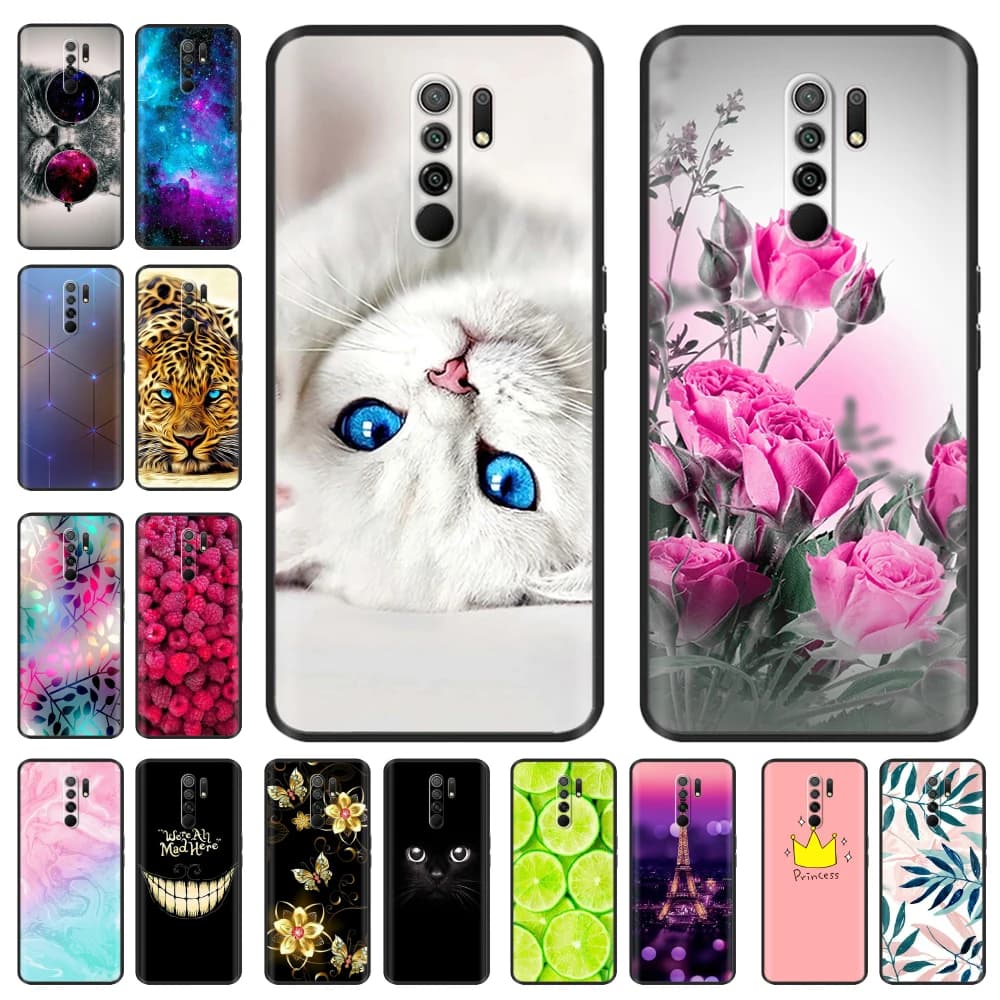 Étui en silicone pour Xiaomi Redmi 9 Redmi9 Coque arrière Coque Funda coque souple noir TPU mignon dessin animé sac de téléphone pare-chocs de protection
