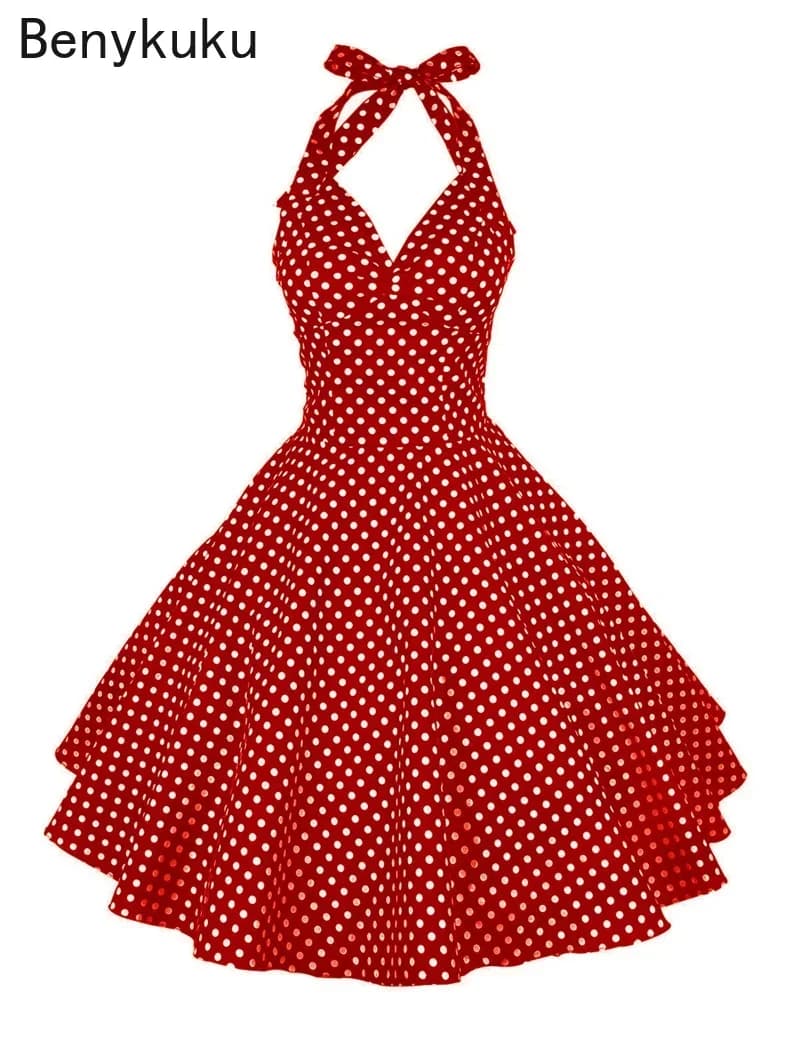 Robe trapèze dos nu style Hepburn à pois pour femmes, robe Rockabilly Pin Up, robe de soirée rétro, robe éducative vintage, années 50 et 60, été