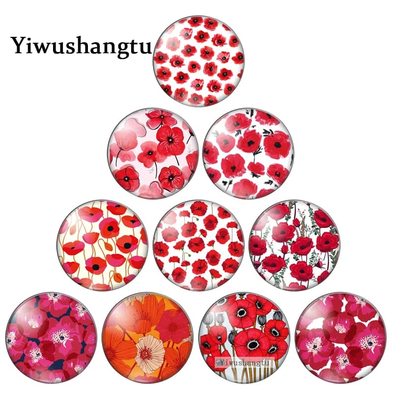 Peintures d'art de fleurs rouges, photo ronde, cabochon en verre, démo, dos plat, résultats exécutifs, rose, rypy, 10mm, 12mm, 18mm, 20mm, 25mm