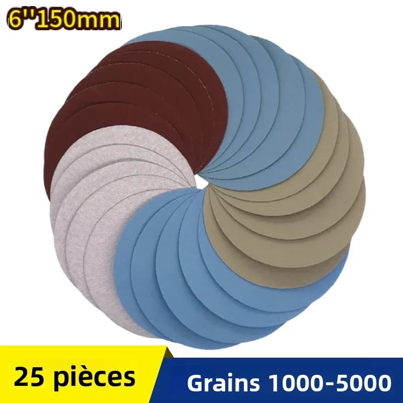 25 pièces 6 pouces 150MM flocage papier de verre humide sec crochet et boucle disque de ponçage 1000 /2000 /3000/4000 5000 grains pour ponçage polissage