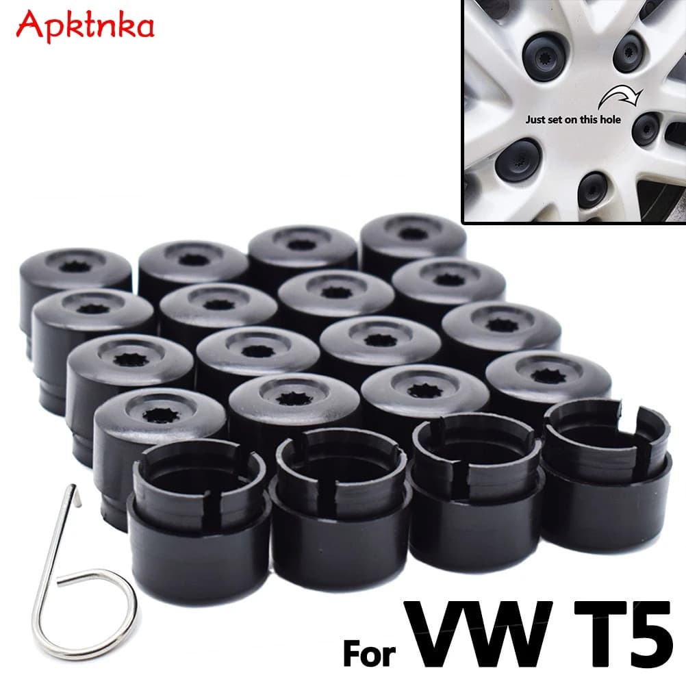 Apktnka 20 pièces écrou de roue boulon tête couvre casquettes 19mm noir + outil pour VW Transporter T5 T6 2003 2004 2005 2006 2007 2008-2020 voiture