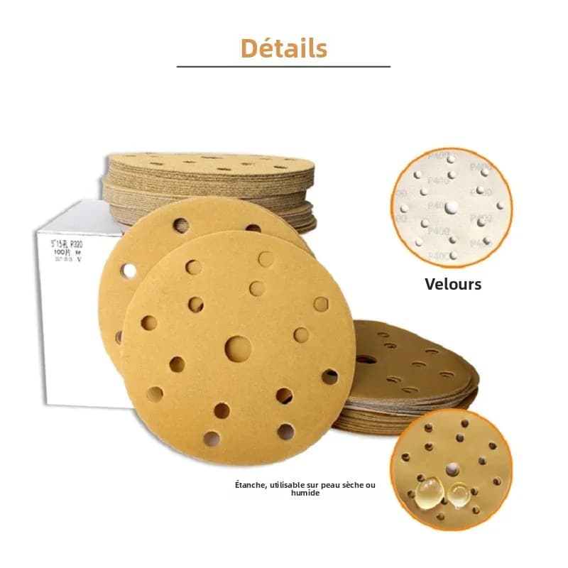 Disque de ponçage en oxyde d'aluminium 6 pouces 150 mm 15 trous 60-2000 grains avec fixation auto-agrippante pour ponçage humide et sec, pour polissage de voiture, bois et peinture automobile