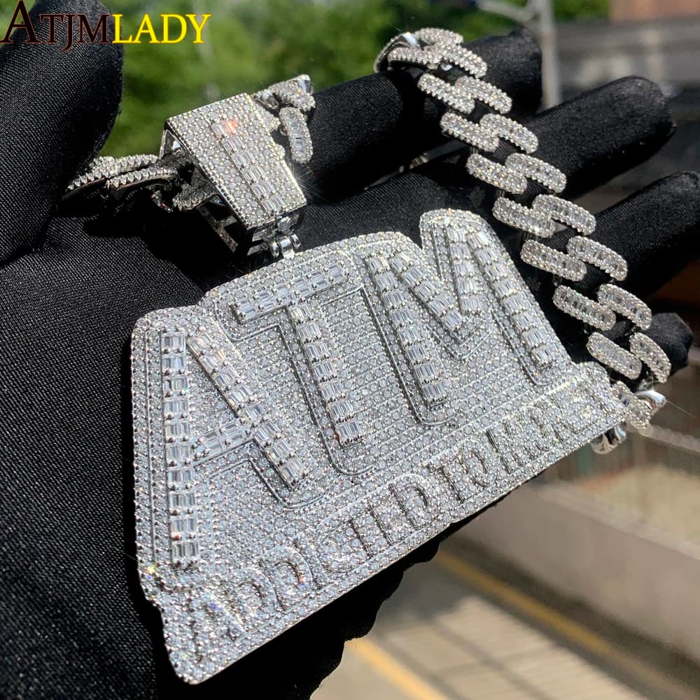 Iced Out Bling 5A CZ lettres ATM accro à l'argent pendentif collier 2 couleurs Cubicz Zircon hommes HipHop 5mm chaîne de Tennis bijoux