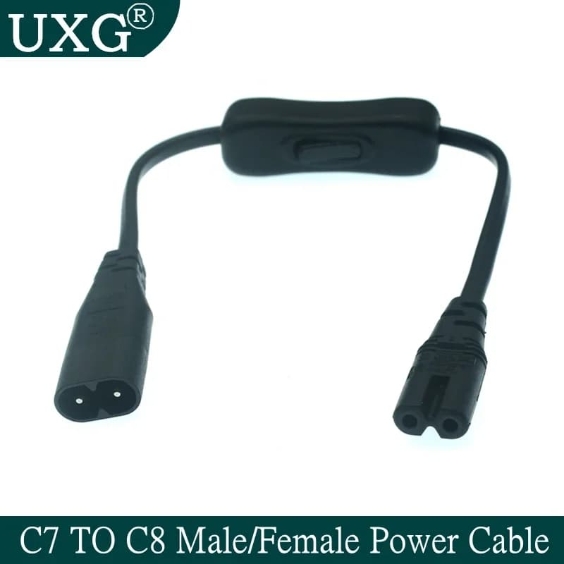 Câble d'alimentation C7 avec interrupteur, rallonge IEC 320 C8 à C7 avec marche/arrêt, interrupteur à fils courts, figure "8"