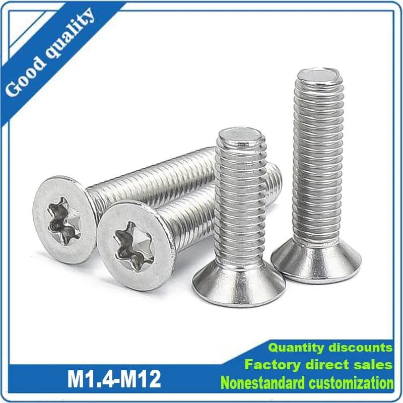 1/50 pièces M1.4 M1.6 M2 M2.5 M3 M4 M5 M6 M8 M10 M12 304 A2-70 acier inoxydable GB2673 Six lobes Torx plat tête fraisée vis boulon