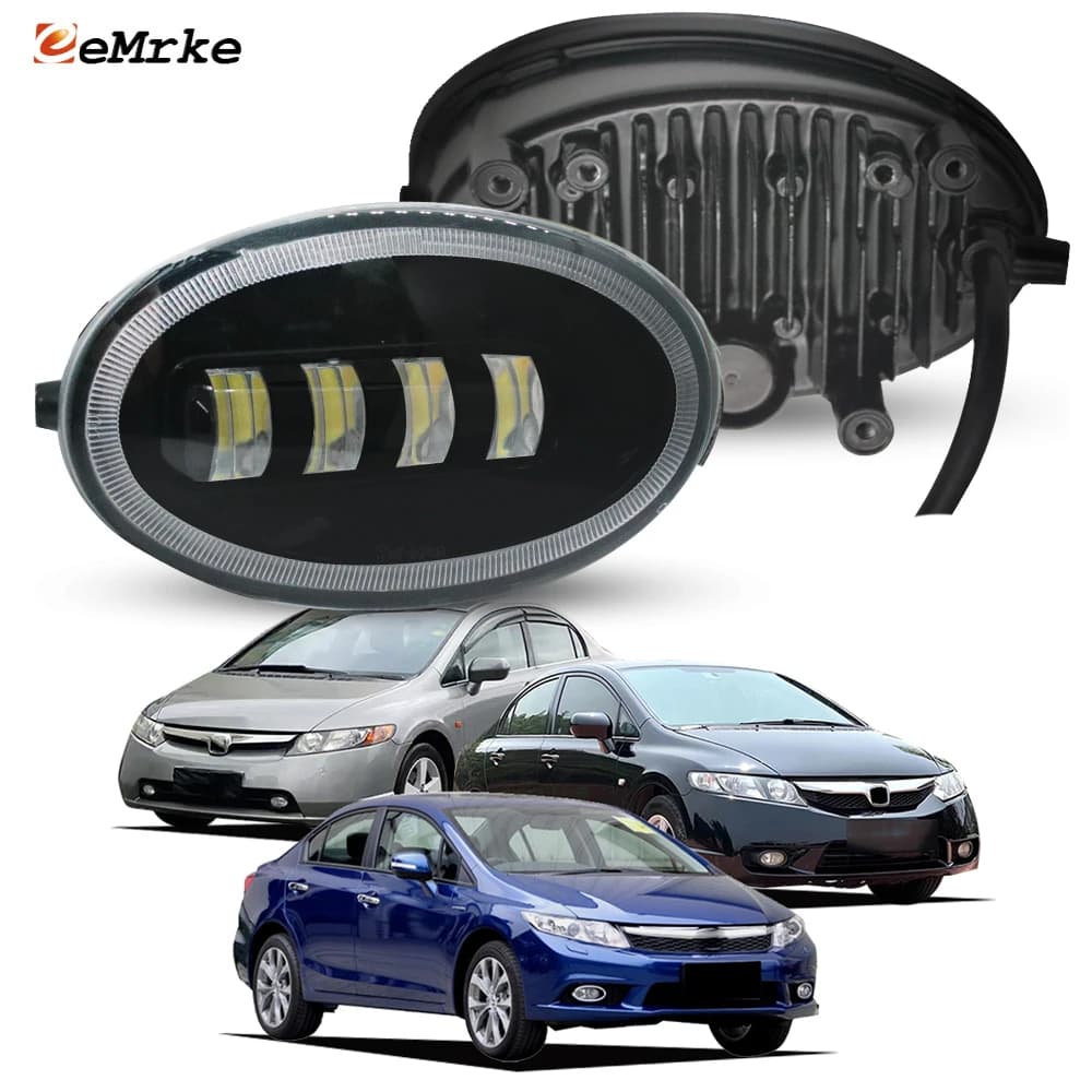 Paire de phares antibrouillard LED pour voiture, lentille de ligne coupée, couleur blanc/jaune, pour Honda Civic Sedan 2006 ~ 2014 Civic Si 2012 brésil