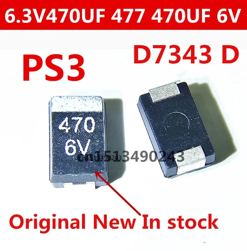 Puzzles au tantale d'origine, 6.3V470UF, 477, 470UF, 6V, Dirt D, PS3, Nouveau, En stock, 10 pièces