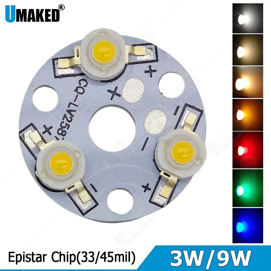 (10 pièces) PCB LED 3W 9W 32mm avec puces 1W 3W installées, plaque en aluminium avec puces pour ampoule, projecteur. LED