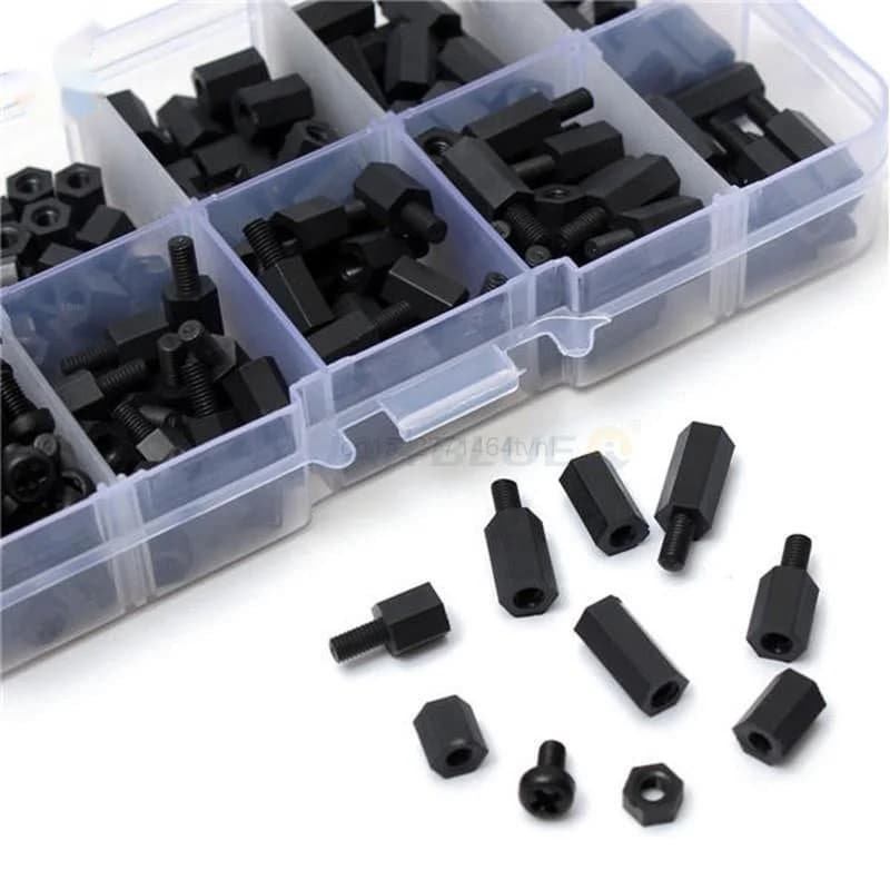 200 pièces/ensemble M2 M2.5 M3 M4 noir/blanc hexagone Nylon entretoise colonne tête plate Nylon plastique espacement vis écrous