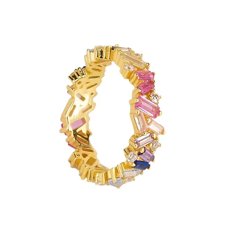 Bagues en cristal coloré plaqué or 24 carats, Turquoise, bague de fiançailles, d'anniversaire de mariage, de luxe, bijoux à la mode, cadeaux A40