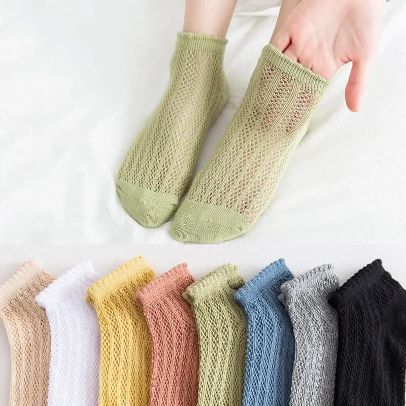 Chaussettes courtes en maille ajourée et dentelle pour femmes, nouvelle mode, Kawaii, respirantes, Sport d'été