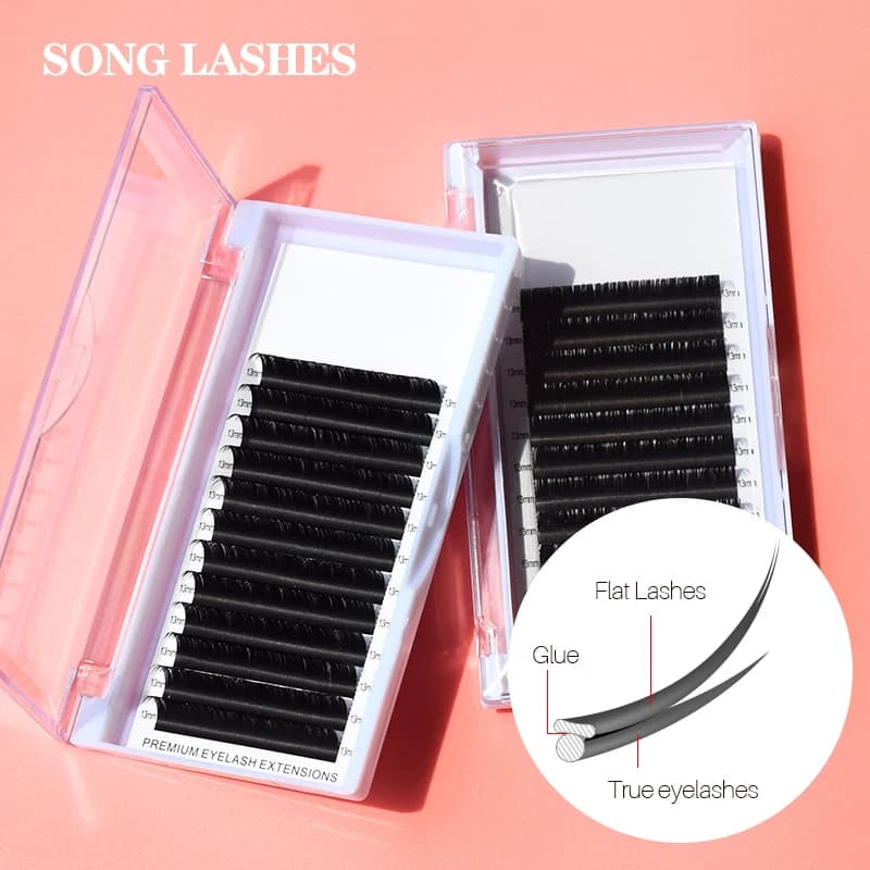 SONG LASHES Nouvelles Extensions de Cils Elliptiques Plates Pure Dark Styles, Pointes Fendues, Forme Elliptique Naturelle, Faux Cils Elliptiques Légers