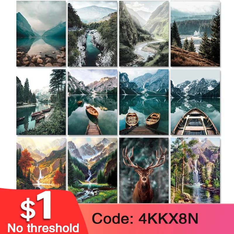 Cadre Gatyztory peinture à la main par numéros rivière arbre paysage toile par numéros mur Art photo peinture acrylique artisanat Kit 60x75 cm