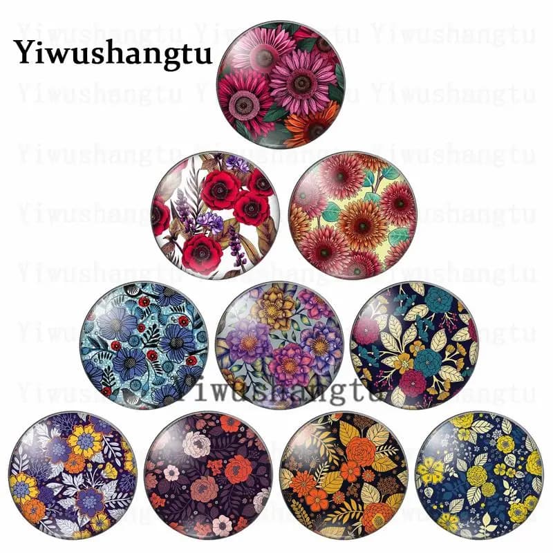 Fleurs groupes belle et colorée rose 12mm/20mm/25mm/30mm photo ronde cabochon en verre démo dos plat résultats de fabrication
