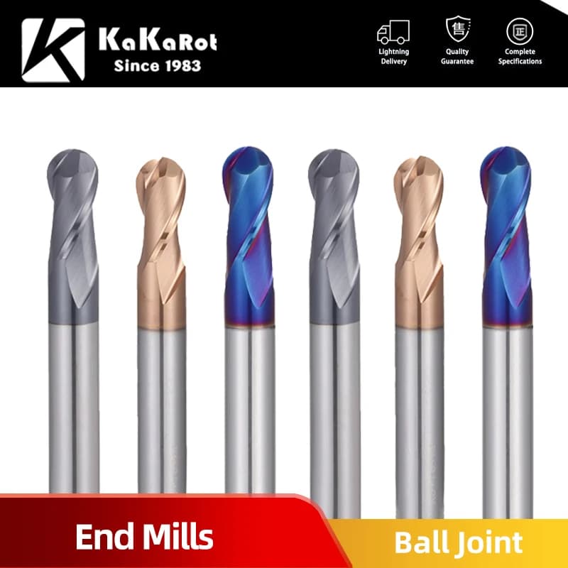 KaKarot fraise à bout sphérique en carbure de tungstène CNC routeur outil de fraisage HRC50 55 65 2 fraise à bout sphérique de cannelure R1 R2