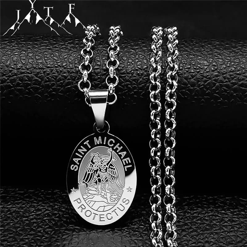Médaille San Miguel Arcanjo archange colliers chaîne en acier inoxydable collier Saint Michael Emilia Antonio Cayetano bijoux N3031