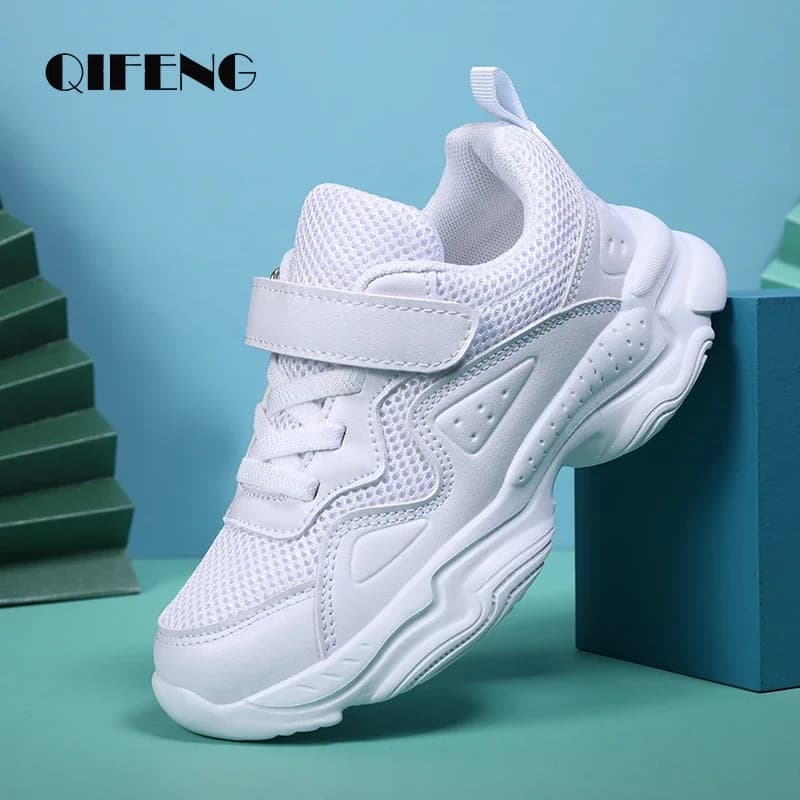 Chaussures décontractées en cuir pour enfants, baskets en maille légère pour garçons, chaussures de sport d'été pour étudiants, chaussures d'hiver pour tout-petits, chaussures blanches pour enfants de