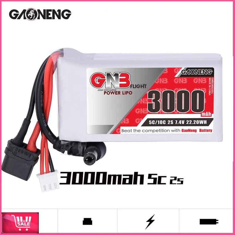 Lunettes GNB Fatshark originales, Dominator Skyzone Aomway FPV, batterie Lipo 3000MAH 2S 5C/10C 7.4V, indicateur d'alimentation