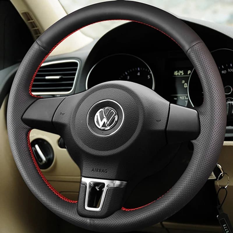 Housse de volant noire en cuir artificiel, respirante, pour Volkswagen Golf 6 Mk6 VW Polo Sagitar Bora Santana Jetta Mk6, bricolage