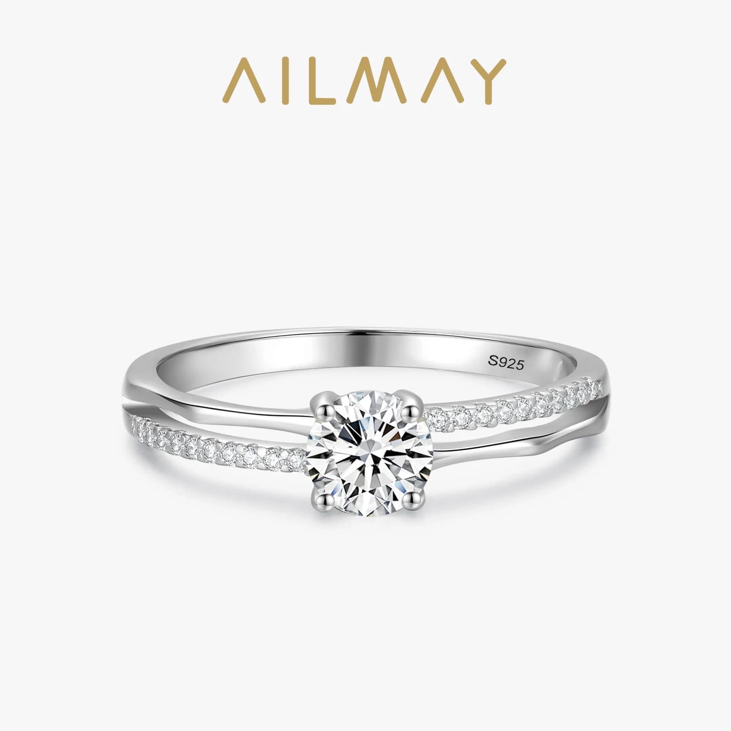 Ailmay 925 en argent Sterling mode luxe Double Iine flou clair Zircon anneaux pour les femmes de fiançailles de mariage bijoux fins