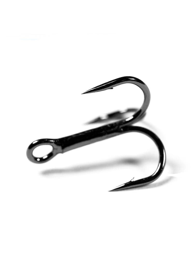 Lot d'hameçons triples retournés en acier à haute teneur en carbone, crochets noirs à courbure ronde pour pêcher le bar, 2 #, 4 #, 6 #, 8 #, 10 #, 10 pièces par lot