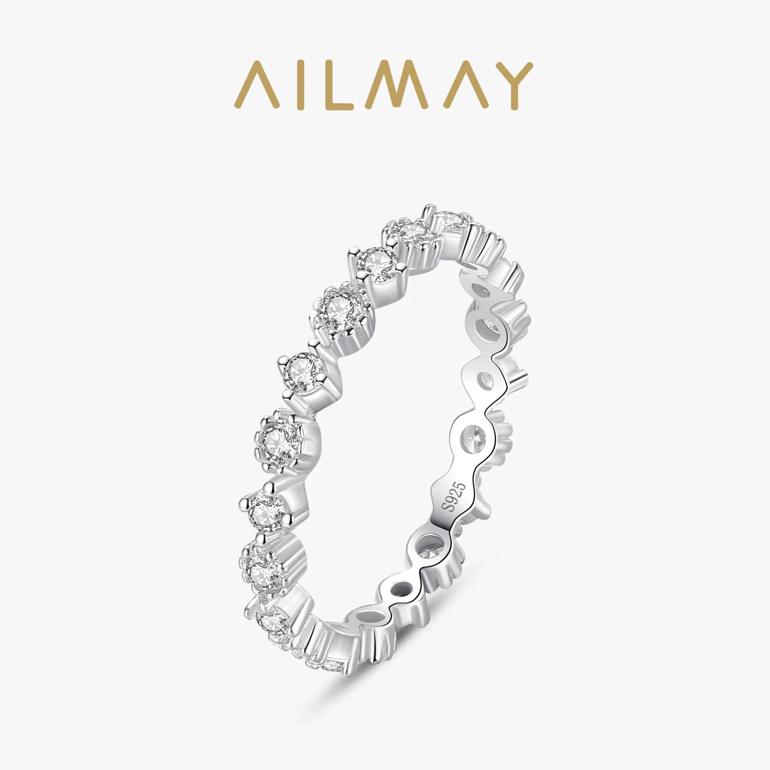 Ailmay – Bague Simple empilable en Zircon transparent pour femmes, bijoux fins minimalistes, nouveau Style, 2021