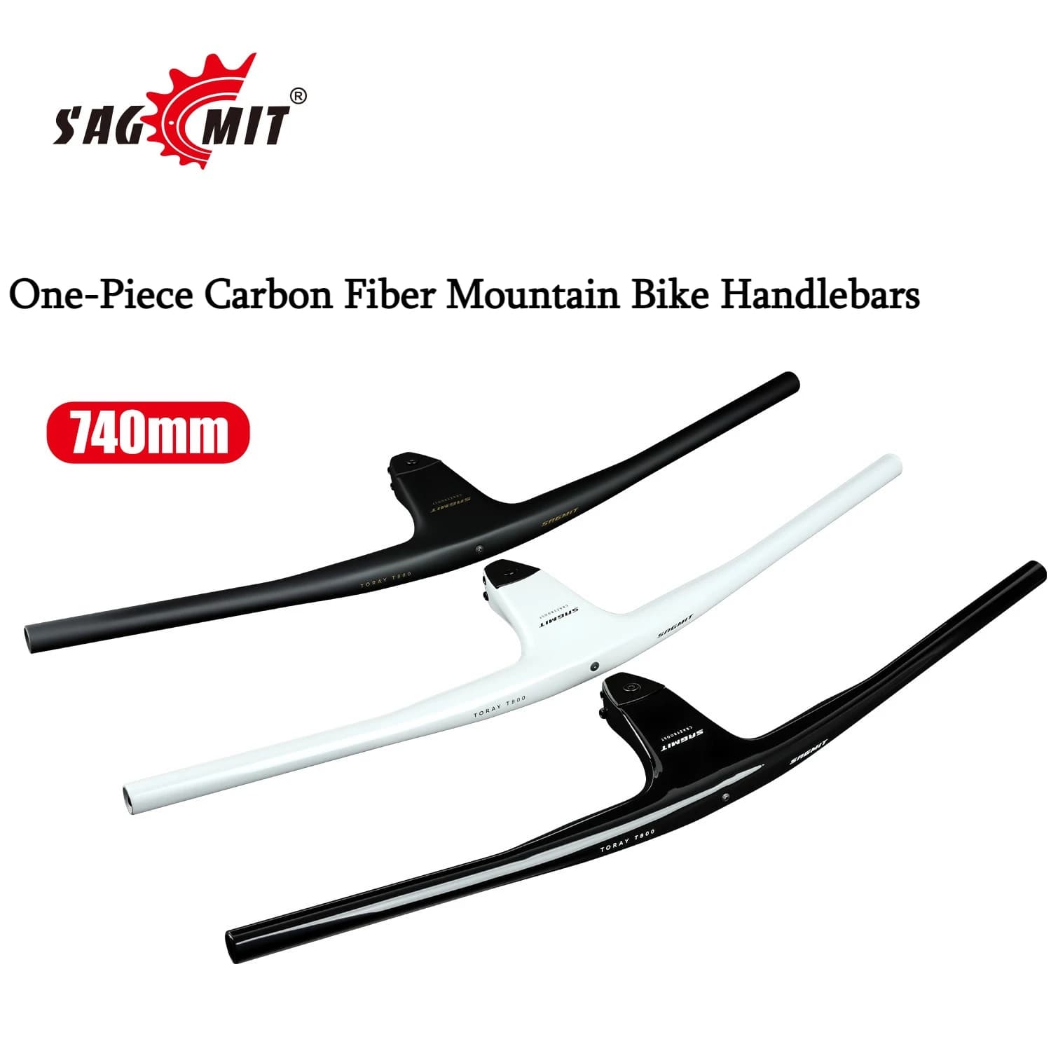 SAGMIT Guidon de VTT en fibre de carbone 740 mm avec potence intégrée -17 ° Guidon plat léger Aero à passage interne pour vélos de gravier et VTT