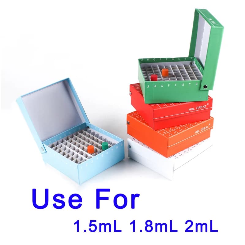 Boîte à tubes cryogéniques en papier de laboratoire, boîte à tubes à essai rabattables à 81 trous avec couvercle pour Tubes à essai de 1.5ml 1.8ml 2ml, 1 pièce