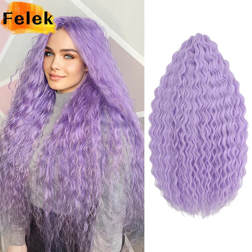 Lot de 3 pièces de cheveux synthétiques à tresses profondes, 22 et 30 pouces, boucles afro, extensions de cheveux à tresser au crochet, cheveux ondulés ombrés violets pour femmes