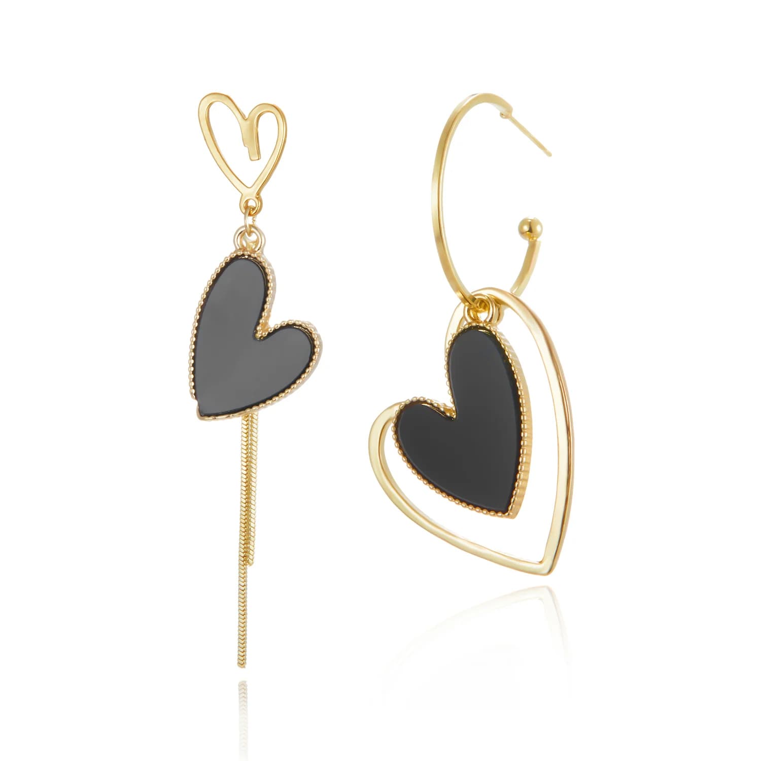 Boucles d'oreilles asymétriques coréennes en forme de cœur noir pour femmes, bijoux de fête exagérés, tempérament