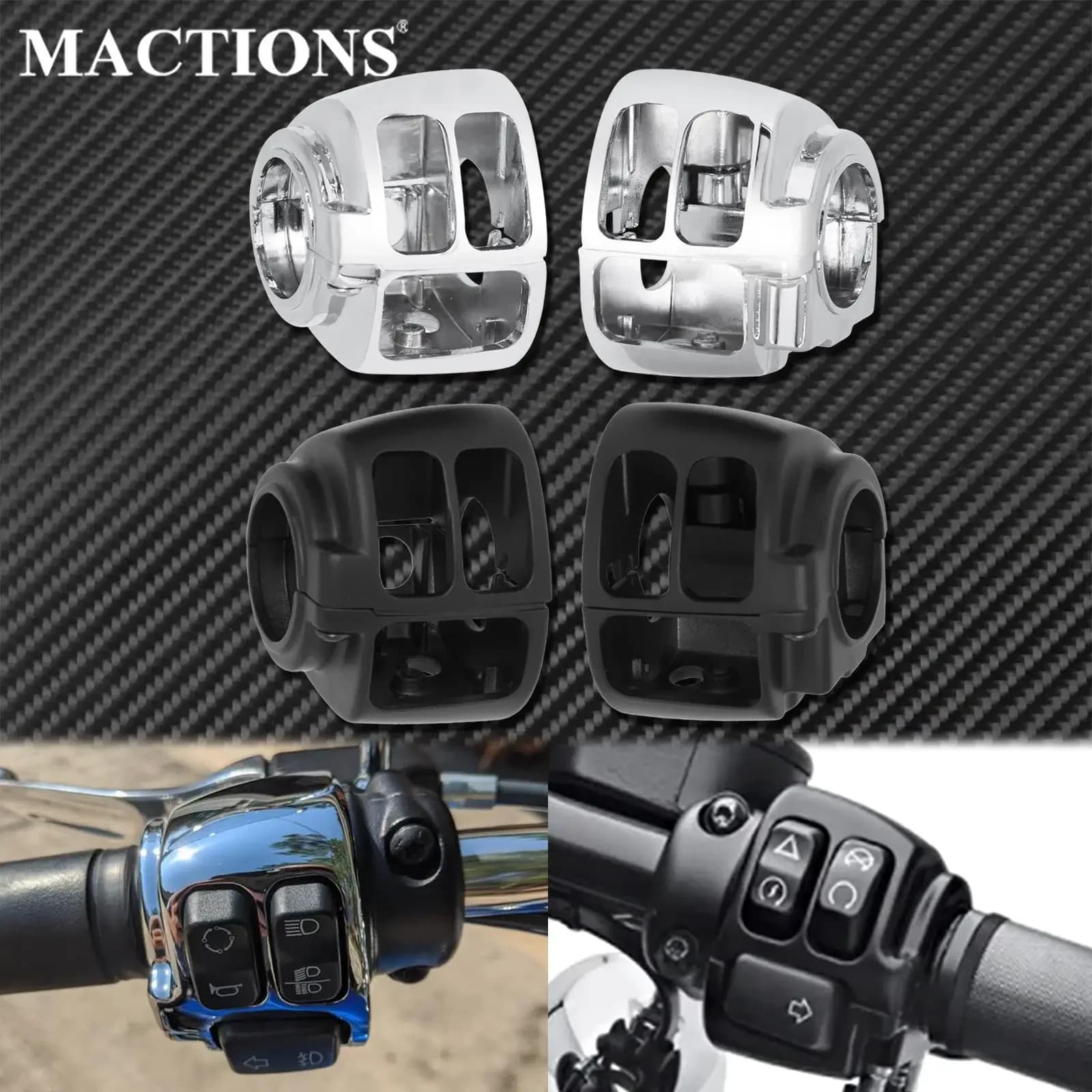 Commandes de guidon pour Harley ocia Softail, boîtiers d'interrupteur de moto, installation, Fat Bob Boy Low Rider Sportster XL, noir et chrome, 2 pièces