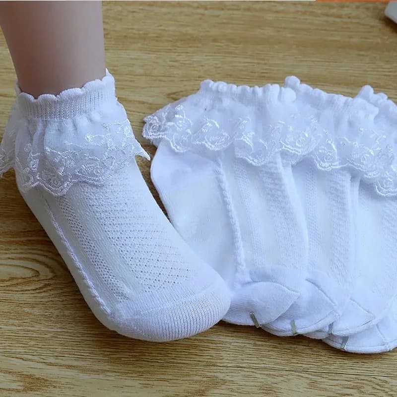 Chaussettes en maille respirantes en dentelle de coton avec volants, chaussettes courtes de princesse pour enfants, blanc, rose, jaune, pour bébés filles, enfants en bas âge