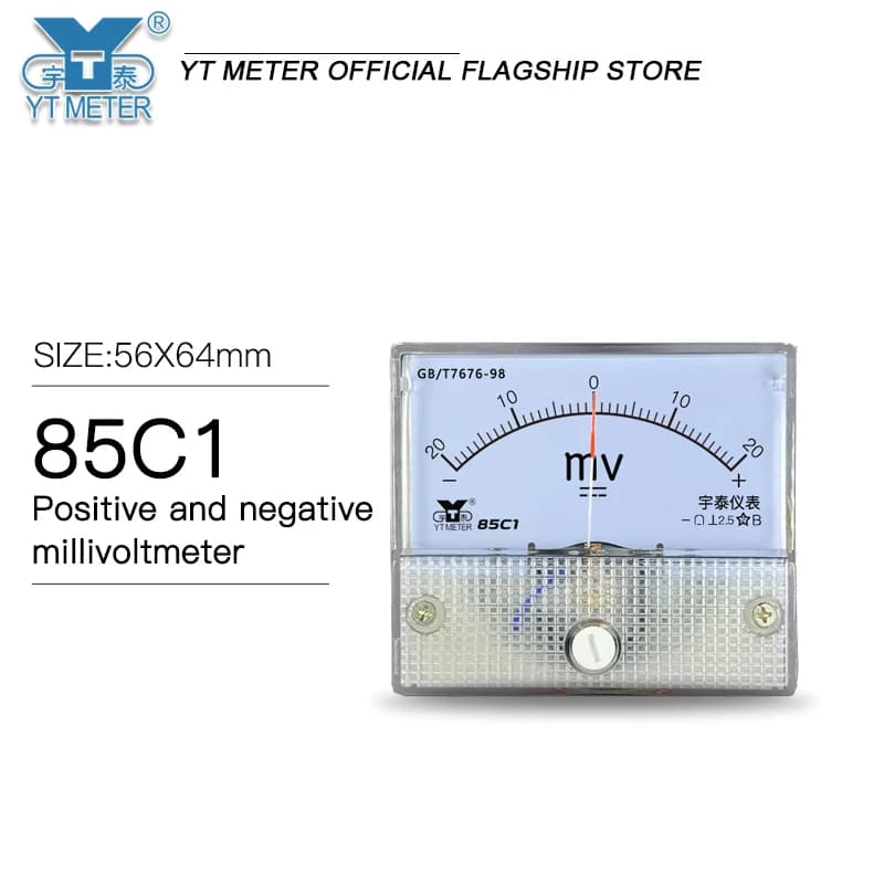 Millivoltmètre bidirectionnel à aiguille 85C1 DC positif et négatif, mesure DC ± 20mV 25mV 50mV 75mV 100mV 500mV, voltmètre à installer