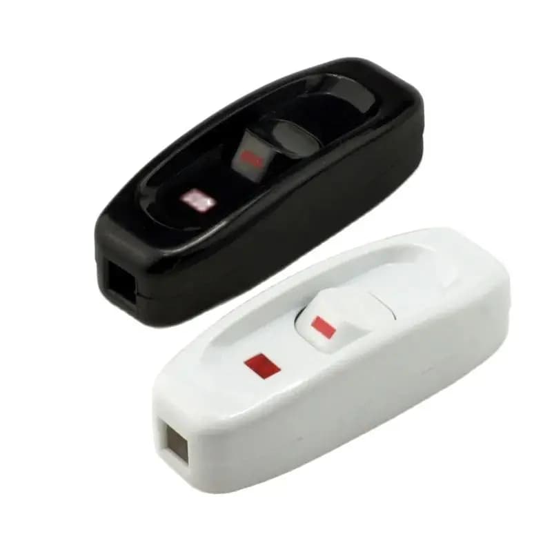 1 interrupteur à bouton poussoir noir et blanc 10A en ligne ON/OFF pour lampe de chevet, lampe de table ou de bureau, avec indicateur, modèle GW320