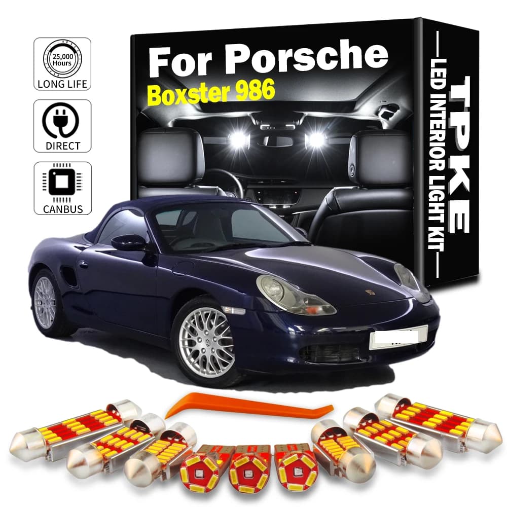 TPKE – Kit de lampes de carte pour intérieur, dôme LED sans erreur Canbus, éclairage de plaque d'immatriculation pour Porsche Boxster 1996 2004 – 986, 12 pièces