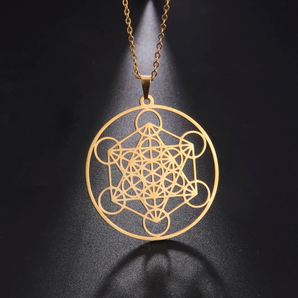 LIKGREAT Collier Sceau d'Ange Archange Cube Metatron pour Homme et Femme, Bijou Spirituel Géométrique en Acier Inoxydable