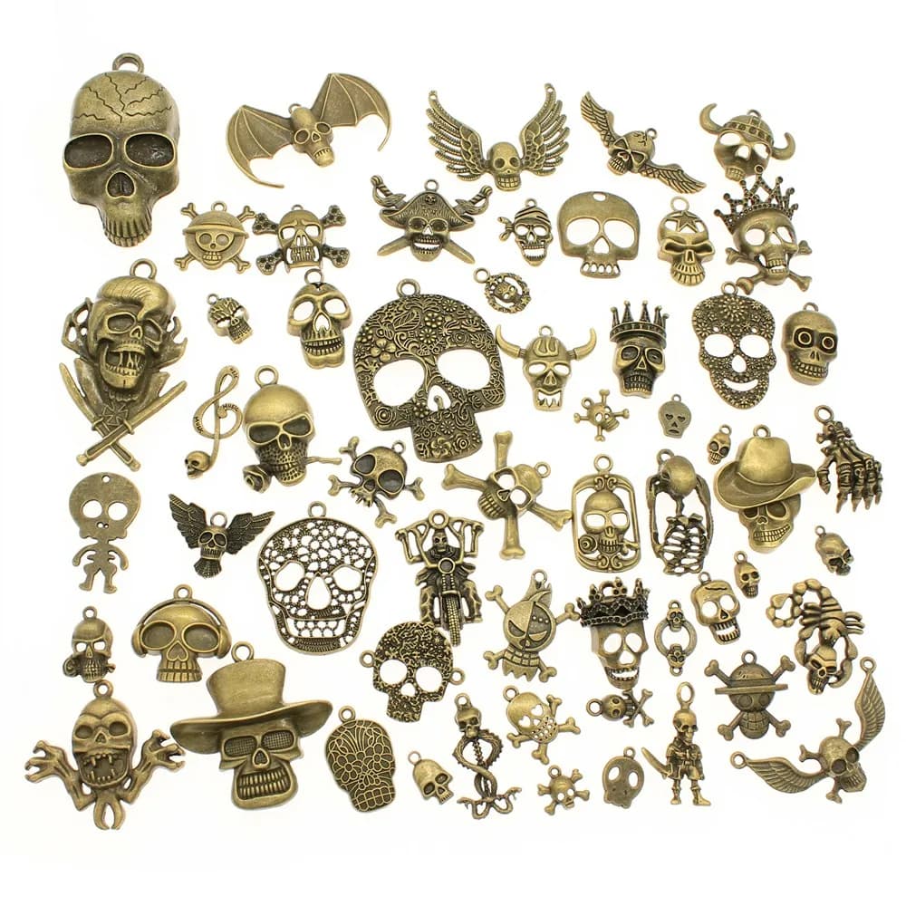 WYSIWYG-Breloques tête de mort en bronze antique, alliage de zinc, styles mixtes aléatoires, artisanat fait à la main, bijoux de bricolage, document exécutif, 40g